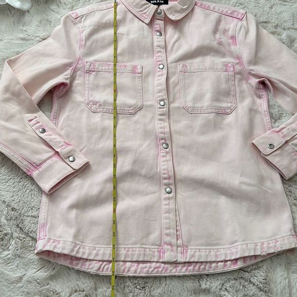 SER.O.YA Mariel Denim Button-Front Shirt Jacket Pink Size M - Picture 4 of 15